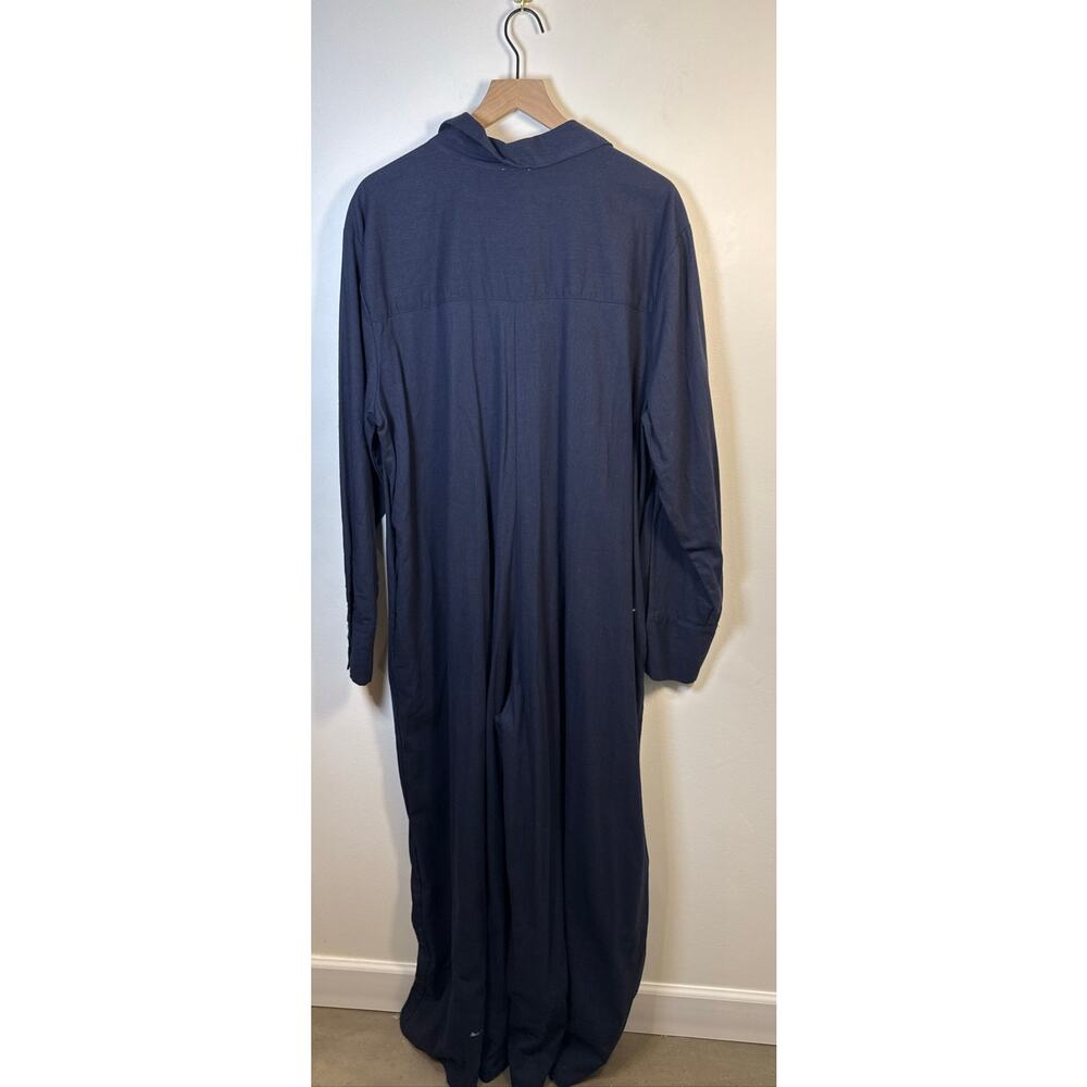 Free People Linen-Blend Super Wide Leg Long Sleeve Jumpsuit - Navy Blue L - Picture 6 of 8